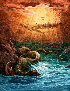 Paradise Lost: Schepping van de vissen en vogels. Doré door Gustave Dore